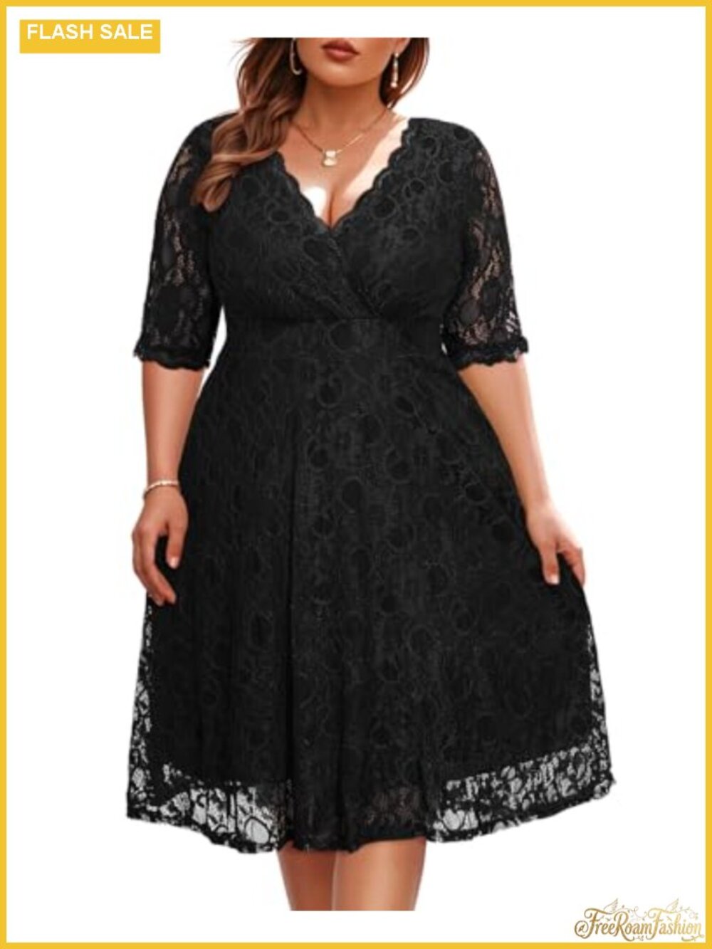 Plus Size Wedding Guest Lace Midi Dress, Semi Formal Party Dress